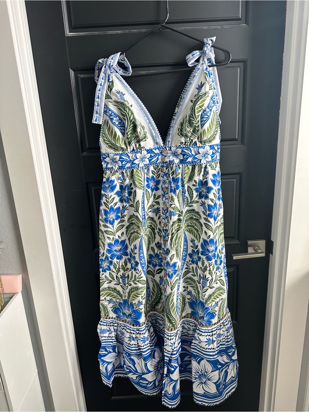 FARM Rio Blue & Green Floral Tie-Shoulder Midi Dress - Picture 5 of 8